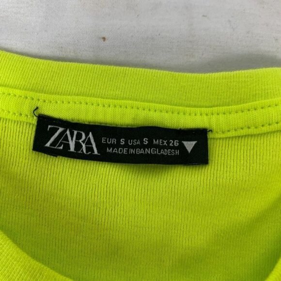 Zara Womens Neon Yellow Long Sleeve Cropped Top Size S 95% Cotton 5% Elastane - Picture 4 of 6